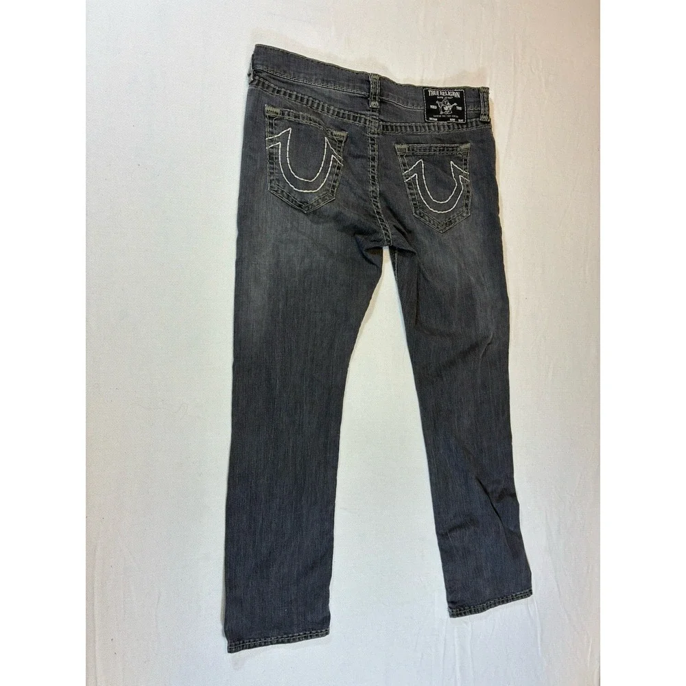 True Religion Ricky Relaxed Straight Jeans Men's‎ 38 Gray Big T Stitch Denim